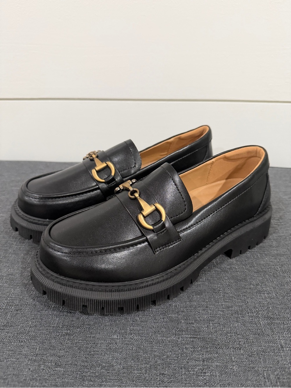 OKJ Loafers Women Black Platform Penny Chunky Business Casual Office Shoes